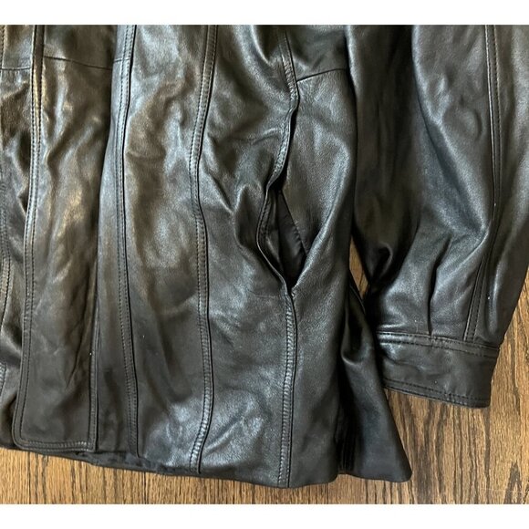 Vintage Wilsons Long Leather Black Jacket Mens Large Lined 3M Thinsulate - Picture 3 of 12